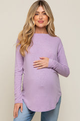 Lavender Long Sleeve Curved Hem Maternity Top