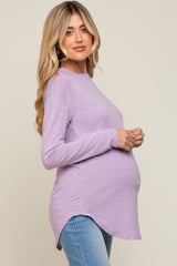 Lavender Long Sleeve Curved Hem Maternity Top