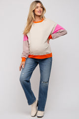 Beige Color Block Maternity Sweatshirt