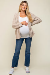 Beige Knit Cuffed Maternity Cardigan