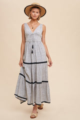 Off White V Neck Tiered Maxi Dress