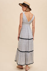 Off White V Neck Tiered Maxi Dress