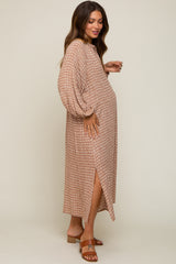 Mauve Button Down 3/4 Sleeve Maternity Midi Dress