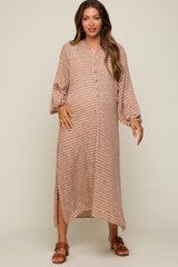 Mauve Button Down 3/4 Sleeve Maternity Midi Dress