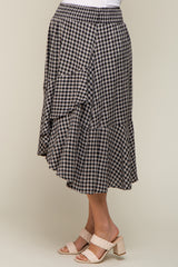 Black Plaid Ruffle Maternity Midi Skirt