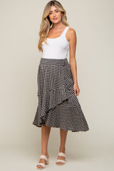 Black Plaid Ruffle Maternity Midi Skirt