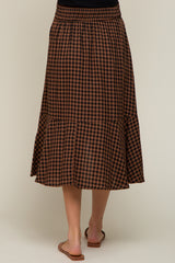 Brown Plaid Ruffle Maternity Midi Skirt