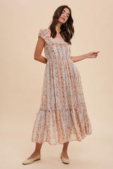 Dusty Sage Cap Sleeve Floral Maxi Dress