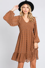 Mocha Textured Dot Smocked Dress