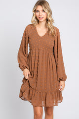 Mocha Textured Dot Smocked Dress