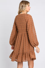 Mocha Textured Dot Smocked Dress