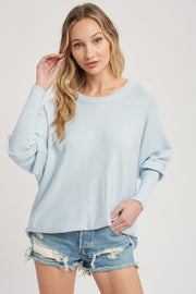 Light Blue Knit Long Dolman Sleeve Top