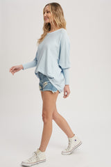 Light Blue Knit Long Dolman Sleeve Top