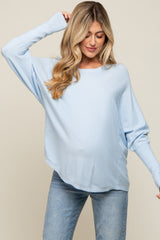 Light Blue Knit Long Dolman Sleeve Maternity Top