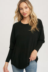 Black Knit Long Dolman Sleeve Top