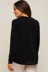 Black Draped Wrap Maternity Knit Blouse