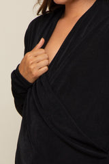 Black Draped Wrap Maternity Knit Blouse