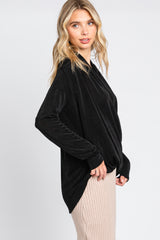 Black Draped Wrap Knit Blouse