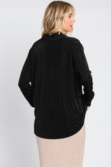 Black Draped Wrap Knit Blouse