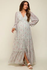 Mint Green Floral Button Front Maternity Maxi Dress