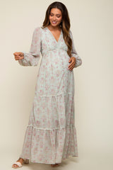 Mint Green Floral Button Front Maternity Maxi Dress