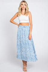 Blue Paisley Pleated Maternity Midi Skirt