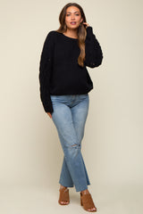 Black Cable Knit Sleeve Maternity Sweater