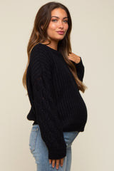 Black Cable Knit Sleeve Maternity Sweater