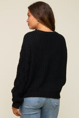 Black Cable Knit Sleeve Maternity Sweater