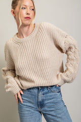 Beige Cable Knit Sleeve Sweater