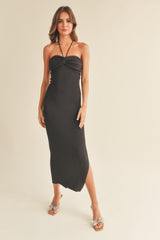 Charcoal Front Twist Halter Maternity Maxi Dress