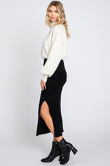 Black Fuzzy Ribbed Midi Skirt