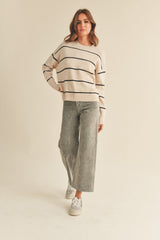 Beige Striped Basic Sweater