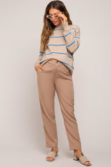 Taupe Striped Basic Maternity Sweater