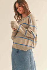 Taupe Striped Basic Maternity Sweater