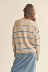 Taupe Striped Basic Sweater