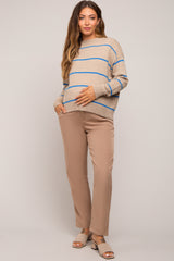 Taupe Striped Basic Maternity Sweater