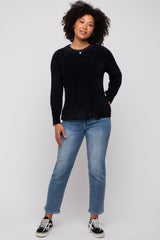 Black Fuzzy Ribbed Knit Sweater