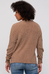 Mocha Fuzzy Ribbed Knit Sweater