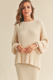 Ivory Fuzzy Ribbed Knit Sweater