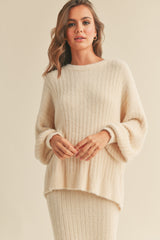 Ivory Fuzzy Ribbed Knit Maternity Sweater