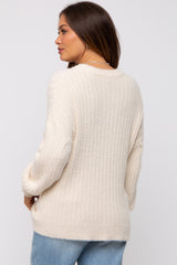 Ivory Fuzzy Ribbed Knit Maternity Sweater