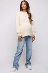 Ivory Fuzzy Ribbed Knit Maternity Sweater