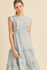 Baby Blue Smocked Ruffled Midi Dress