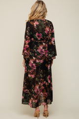 Green Floral Chiffon Wrap Front Hi-Low Maternity Dress