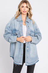 Blue Round Raw Edge Hem Denim Jacket