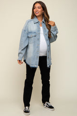 Blue Round Raw Edge Hem Denim Maternity Jacket