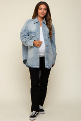 Blue Round Raw Edge Hem Denim Maternity Jacket