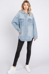 Blue Round Raw Edge Hem Denim Jacket