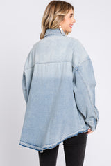 Blue Round Raw Edge Hem Denim Jacket